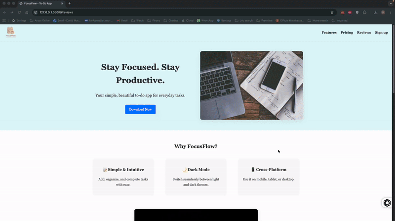 Full size screenshot of Focus Flow mock website project